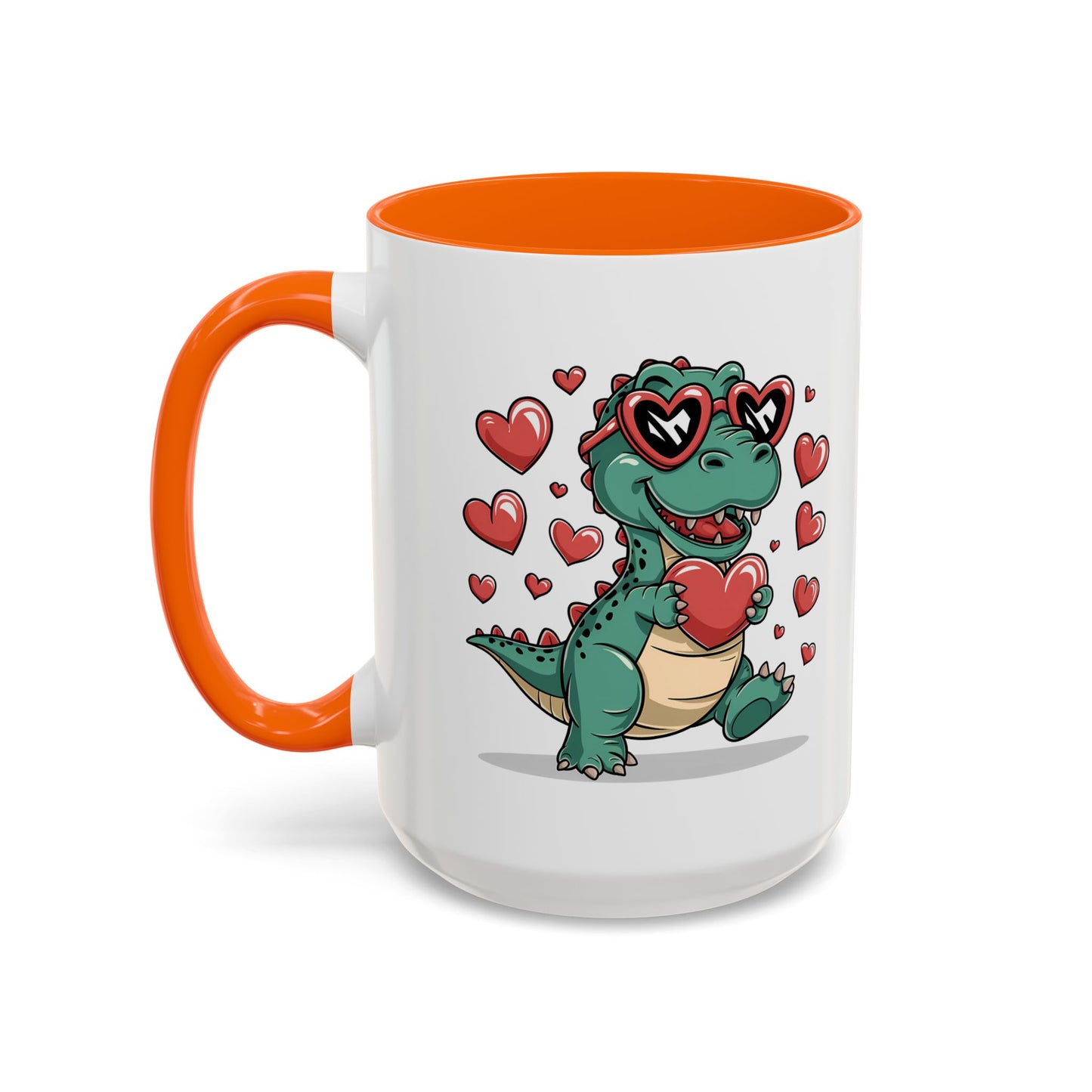 Cute Dino with Heart Shaped glasses cute gift for anyone Accent Mug 11oz & 15ox