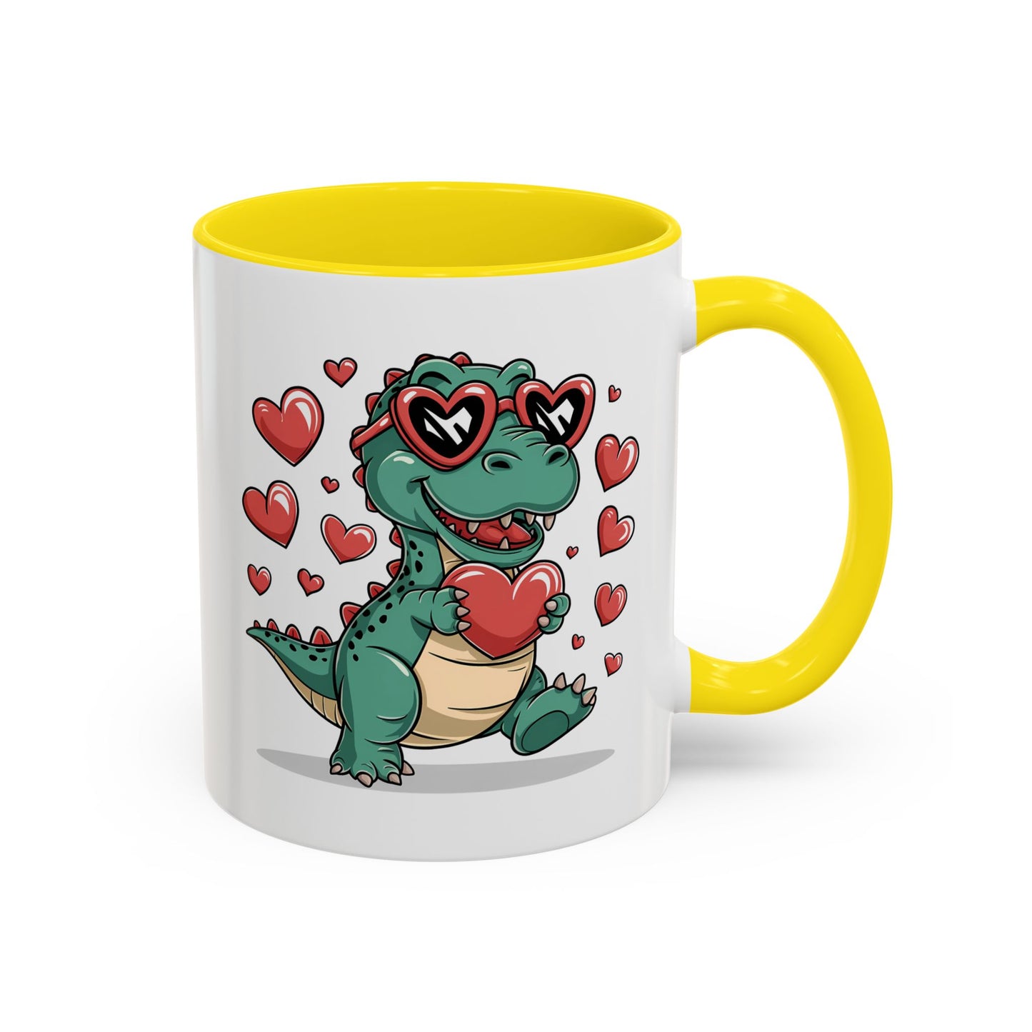 Cute Dino with Heart Shaped glasses cute gift for anyone Accent Mug 11oz & 15ox