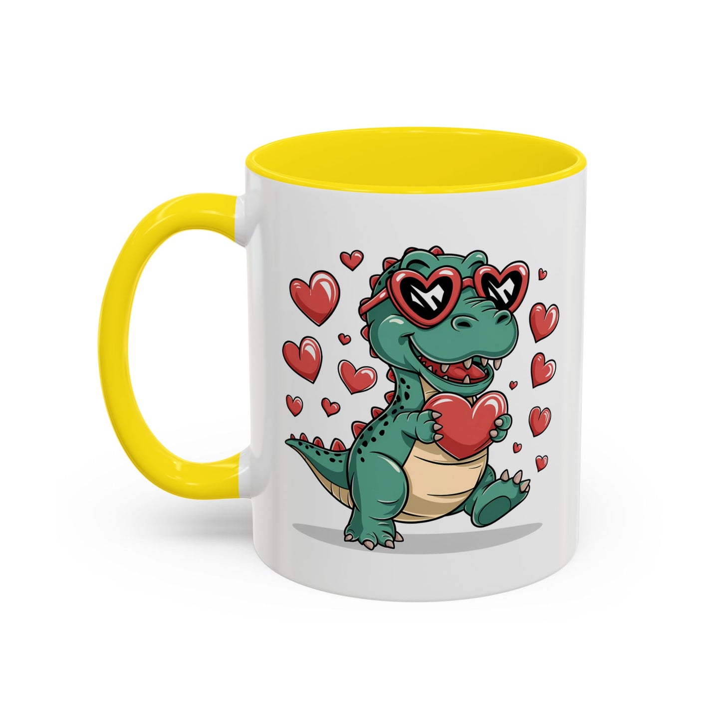 Cute Dino with Heart Shaped glasses cute gift for anyone Accent Mug 11oz & 15ox