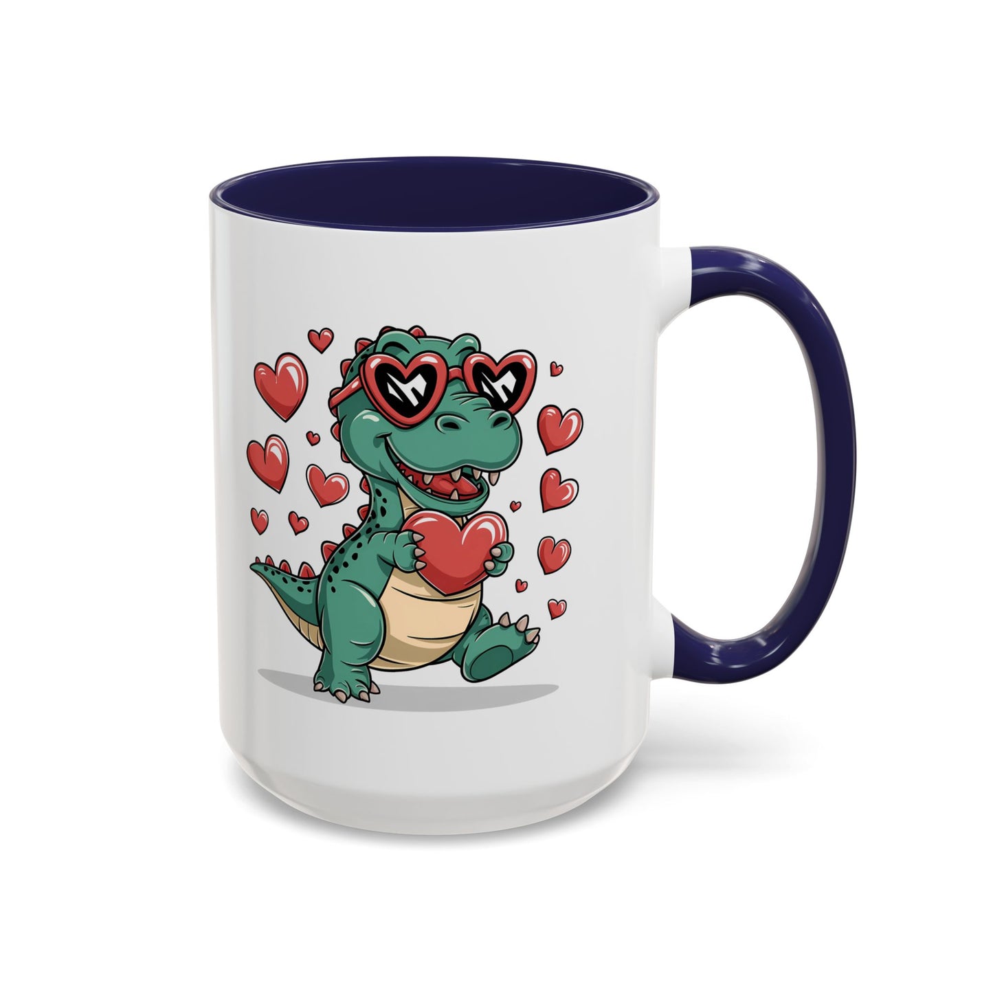 Cute Dino with Heart Shaped glasses cute gift for anyone Accent Mug 11oz & 15ox