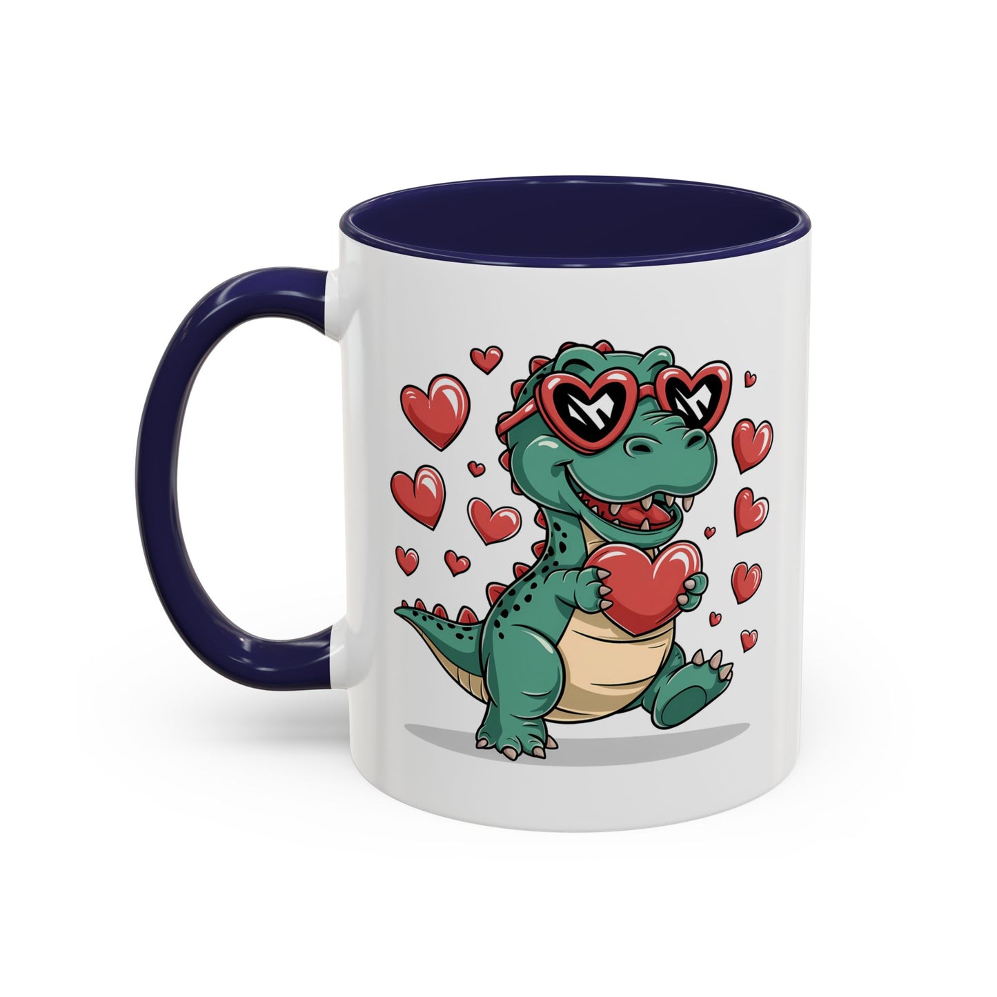 Cute Dino with Heart Shaped glasses cute gift for anyone Accent Mug 11oz & 15ox