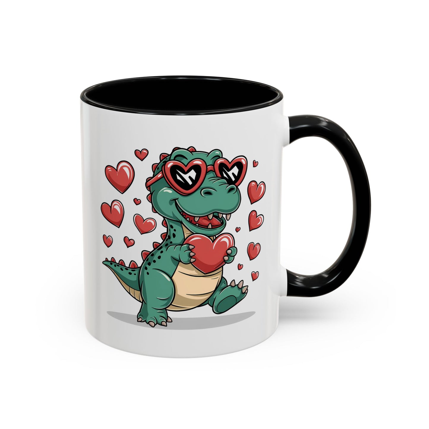 Cute Dino with Heart Shaped glasses cute gift for anyone Accent Mug 11oz & 15ox