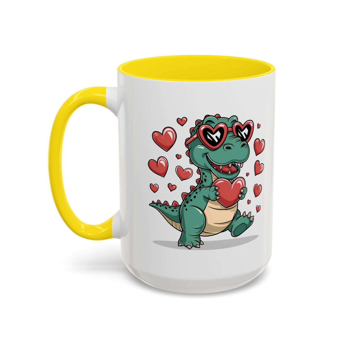 Cute Dino with Heart Shaped glasses cute gift for anyone Accent Mug 11oz & 15ox