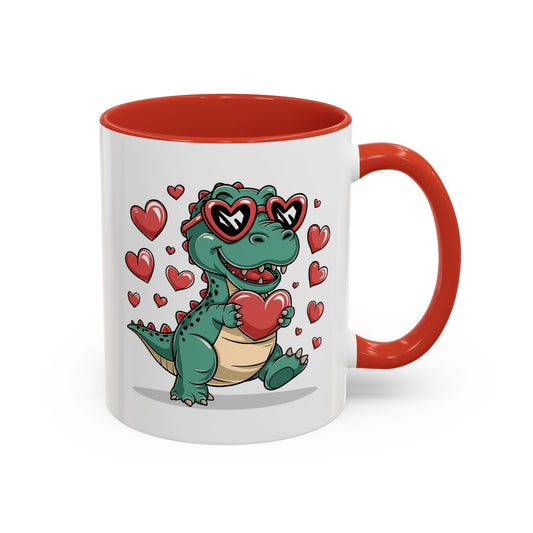 Cute Dino with Heart Shaped glasses cute gift for anyone Accent Mug 11oz & 15ox