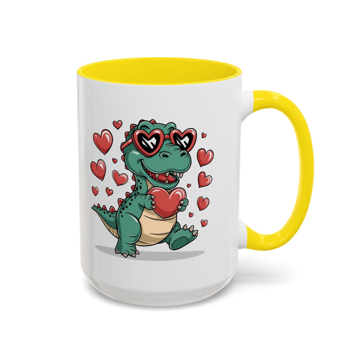 Cute Dino with Heart Shaped glasses cute gift for anyone Accent Mug 11oz & 15ox