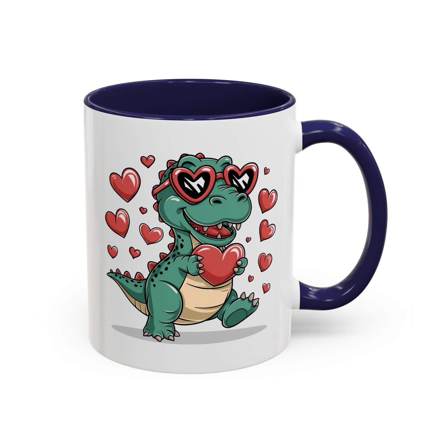 Cute Dino with Heart Shaped glasses cute gift for anyone Accent Mug 11oz & 15ox